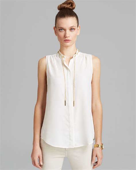 michael kors white long sleeve top|Michael Kors sleeveless blouses.